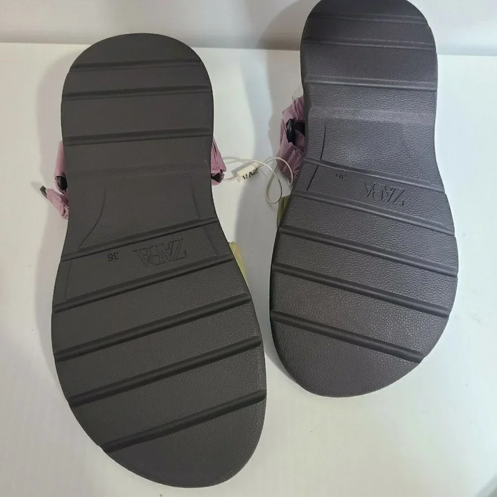 Zara Kids Girls Sandals Strappy Plaited Straps Sz 4  Eu 36 gray light purple NWT